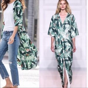 Rachel Zoe Palm Print Green Lea Duster Kimono Robe